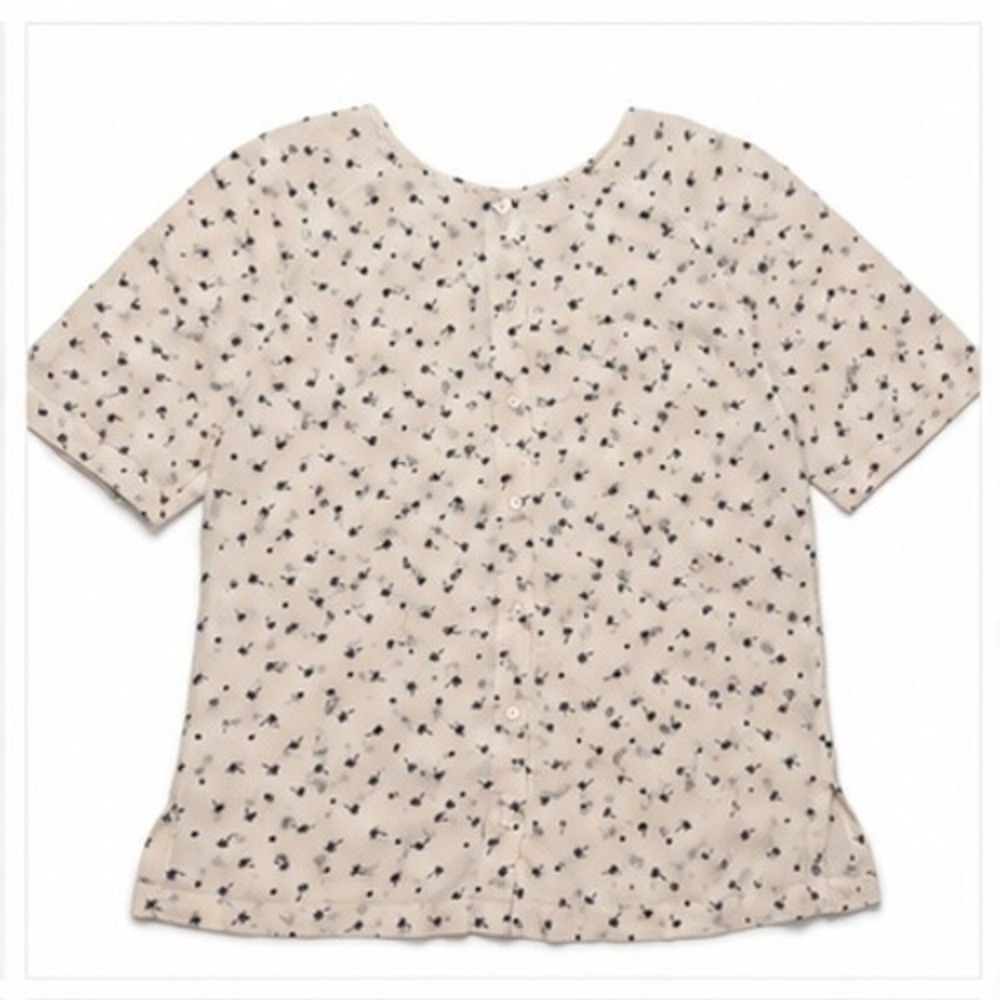 Giada Forte 100% Silk Palm Print Short Sleeve Bouse Top Women's Size 2 Ivory